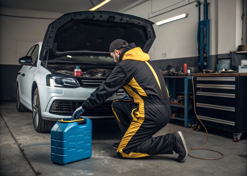 Main qui retire un bouchon Adblue sur une voiture diesel - suppression Adblue